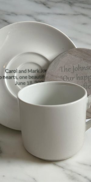 Honeymooners’ Multipack — Custom Engraved Coffee Mug, Saucer &  Coaster